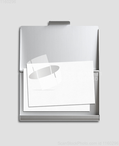 Image of Business card and cardholder mockup isolated on grey