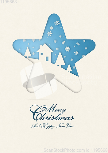 Image of Merry Christmas winter card in star frame