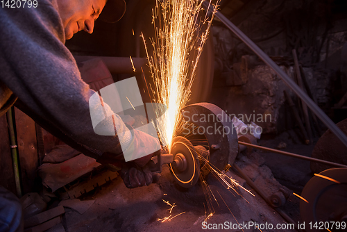 Image of the blacksmith polishing metal products