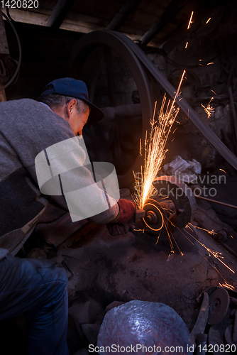 Image of the blacksmith polishing metal products