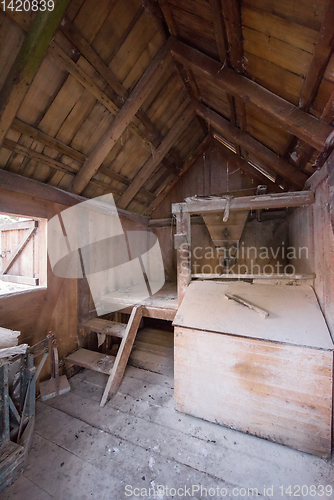 Image of interior of retro wooden watermill