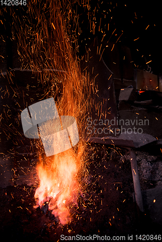 Image of Traditional blacksmith furnace with burning fire