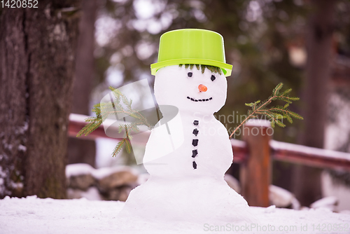 Image of smiling snowman with green hat