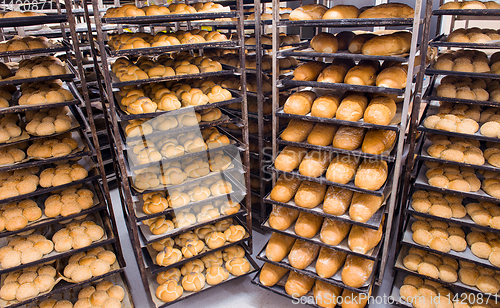 Image of bread bakery food factory production with fresh products