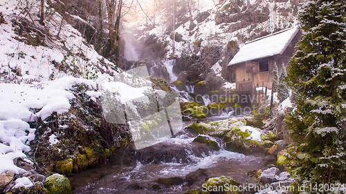 Image of Rural landscape with old watermill in woods