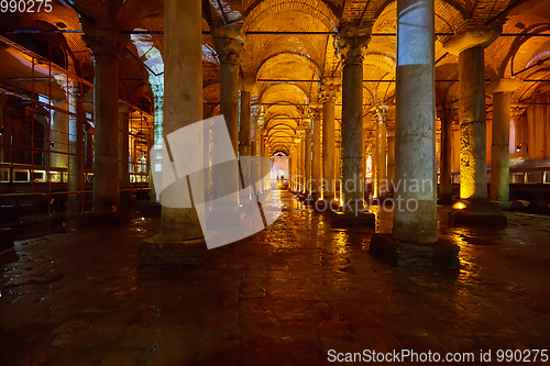 Image of The Basilica Cistern - underground water reservoir build by Emperor Justinianus in 6th century, Istanbul, Turkey