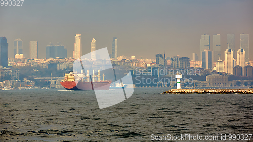 Image of Large container ship sailing, Boshorus, Istanbul, Turkey