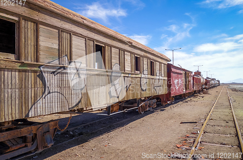 Image of Old train station in Bolivia desert