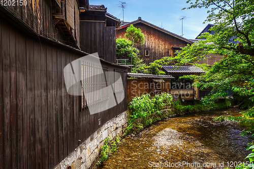 Image of Traditional japanese houses on Shirakawa river, Gion district, K