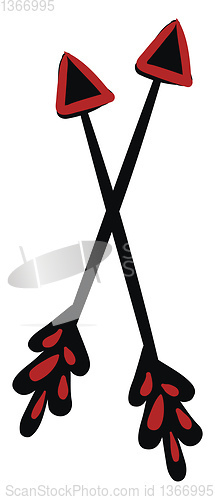 Image of Clipart of a pair of crossed bow arrows in red and black color v