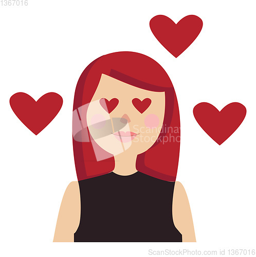 Image of Red hair woman with heart eyes illustration color vector on whit