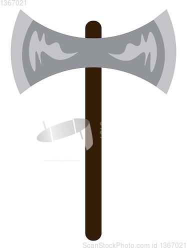 Image of A double headed metal axe with wooden handle vector color drawin