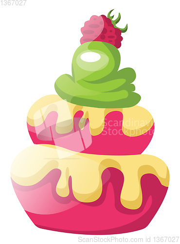 Image of Raspberry cupcakes with green icingillustration vector on white 