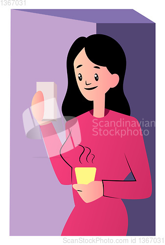 Image of Pretty cartoon woman in pink dress vector illustartion on white 