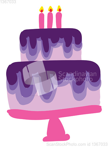 Image of Painting of a pink and purple fondant cake with glowing candles 