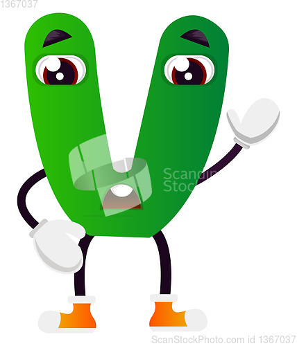 Image of Cartoon green letter V vector illustration on white background