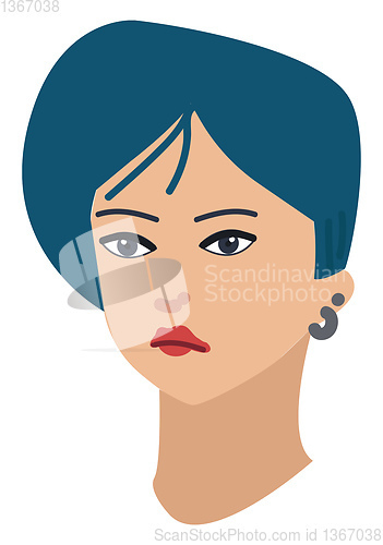 Image of Abstract cartoon of a girl with short blue hair vector illustrat