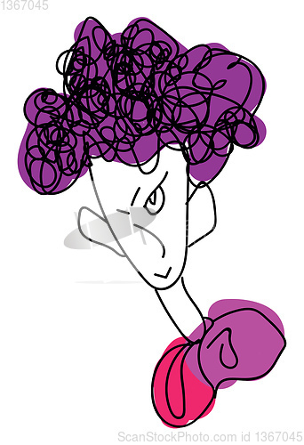Image of Line art of a skinny boy with big ears and purple hair color vec