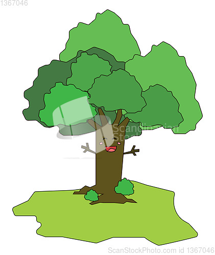Image of Cartoon funny happy tree vector or color illustration