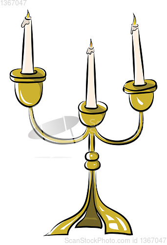 Image of Three glowing candles on a three-arm stand vector color drawing 