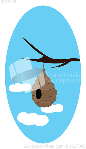 Image of A bee hive hanging on a branch, vector color illustration.
