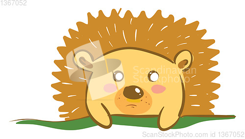 Image of A shy brown-colored cartoon hedgehog vector or color illustratio