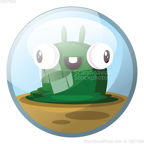 Image of Cartoon character of a green slug monster with eyes standing out