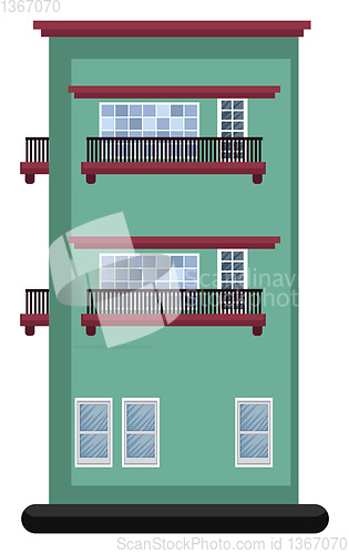 Image of Cartoon green building with red roof and two floors vector illus
