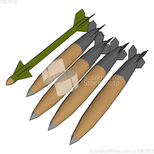Image of 3D vector illustration on white background  of various army miss