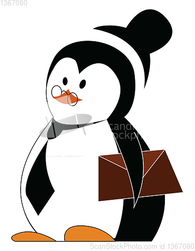 Image of A cute penguin carries a letter in its arms vector color drawing
