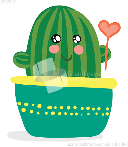 Image of A decoration piece of cactus plant pot with a heart shape balloo