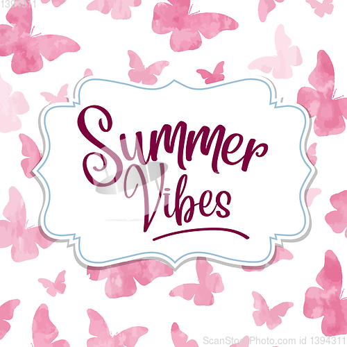 Image of Summer vibes. Watercolor banner with butterflies