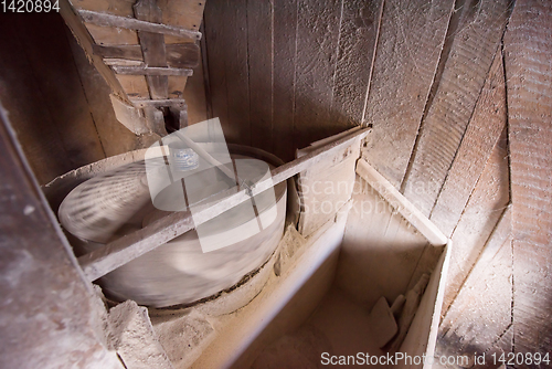 Image of interior of retro wooden watermill