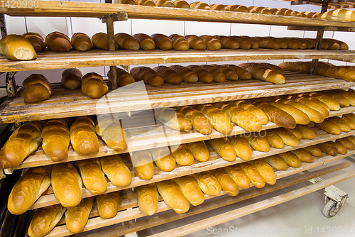 Image of bread bakery food factory production with fresh products