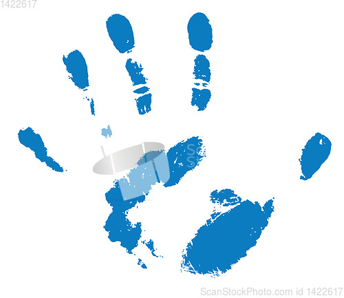 Image of blue human handprint on white
