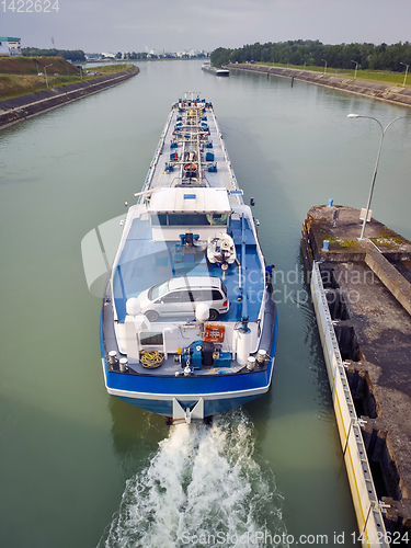 Image of ship at river Rhine Germany