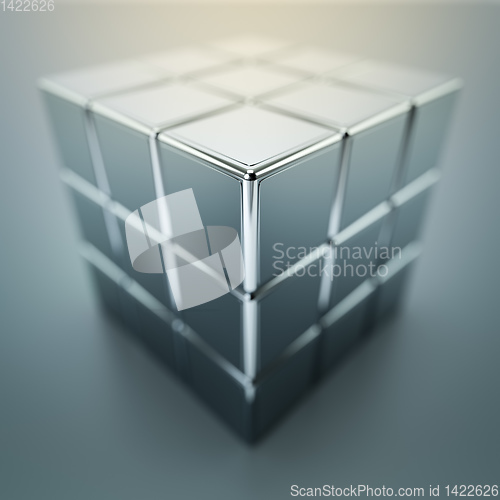 Image of Chrome cube block reflection