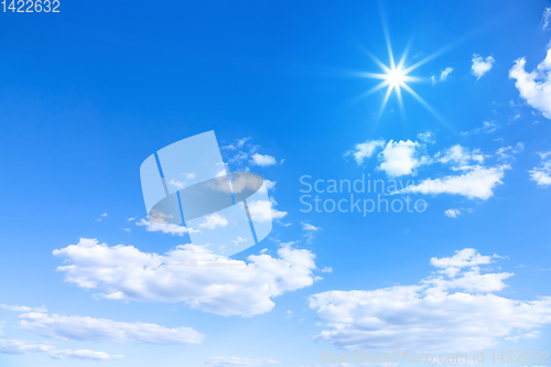 Image of typical beautiful blue sky sun clouds background