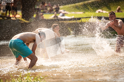 Image of summer joy friends having fun on river