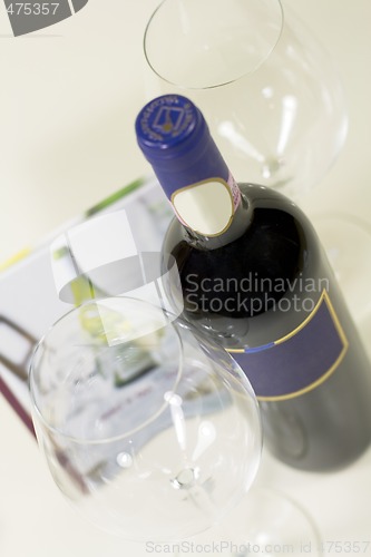 Image of Bottle of wine and glasses