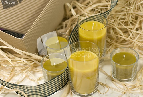 Image of candles, ribbon and box