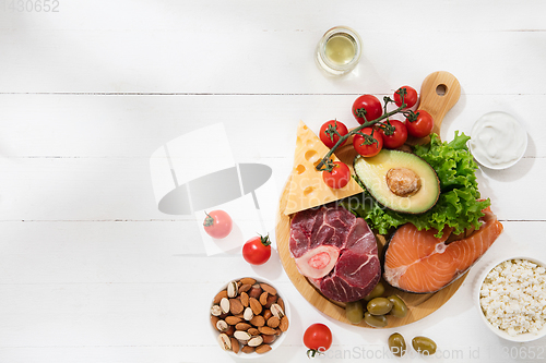 Image of Ketogenic low carbs diet - food selection on white background