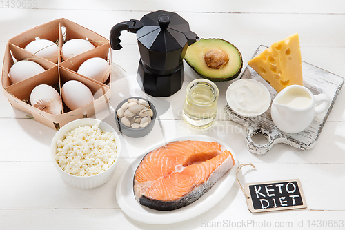 Image of Ketogenic low carbs diet - food selection on white background