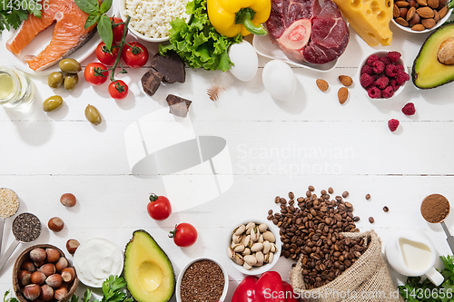 Image of Ketogenic low carbs diet - food selection on white background