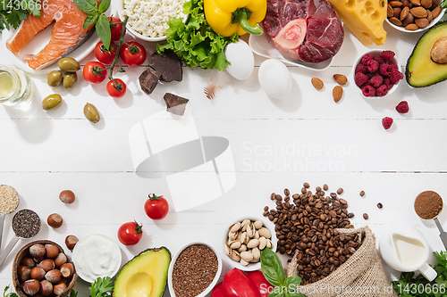 Image of Ketogenic low carbs diet - food selection on white background