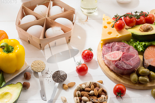 Image of Ketogenic low carbs diet - food selection on white background