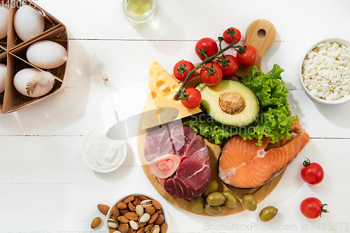 Image of Ketogenic low carbs diet - food selection on white background