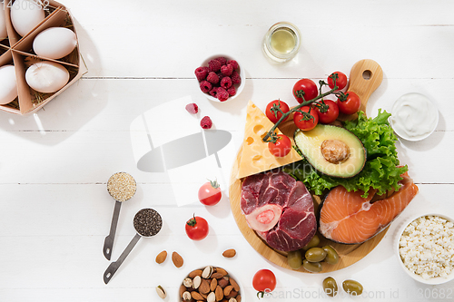 Image of Ketogenic low carbs diet - food selection on white background