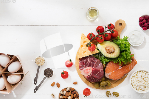 Image of Ketogenic low carbs diet - food selection on white background