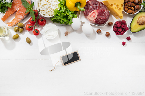 Image of Ketogenic low carbs diet - food selection on white background